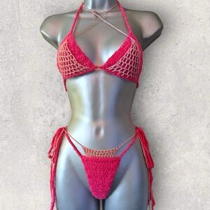 Women's Pink Crochet Bikini Set